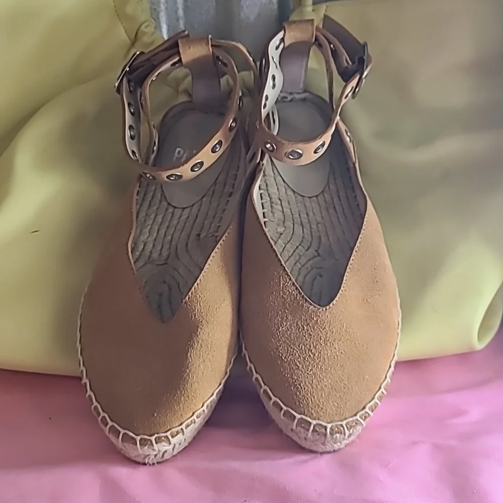 Paige Copa Flat Espadrille Camel Suede Shoes-SZ 7